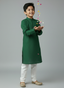 TerraDesi Junior Emerald Heirloom Solid Cotton Long Kurta Pajama Set