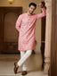 TerraDesi Royal Peach Crochet Kurta Set for Men – Designer Self Printed Festive Kurta with Pajama