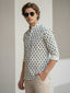 TerraDesi Ivory & Forest Green Printed Cotton Kurta for Men | Mandarin Collar Casual Kurta