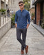 TerraDesi Indigo Blue Floral Printed Cotton Kurta for Men | Mandarin Collar Casual Kurta