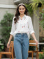 Elegant White Dobby Shirt with Pineapple Embroidery for Women – Regular Fit Casual & Weekend Wear