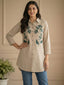 TerraDesi Sandstone Bloom Embroidered Crepe Shirt – Timeless Neutral Elegance