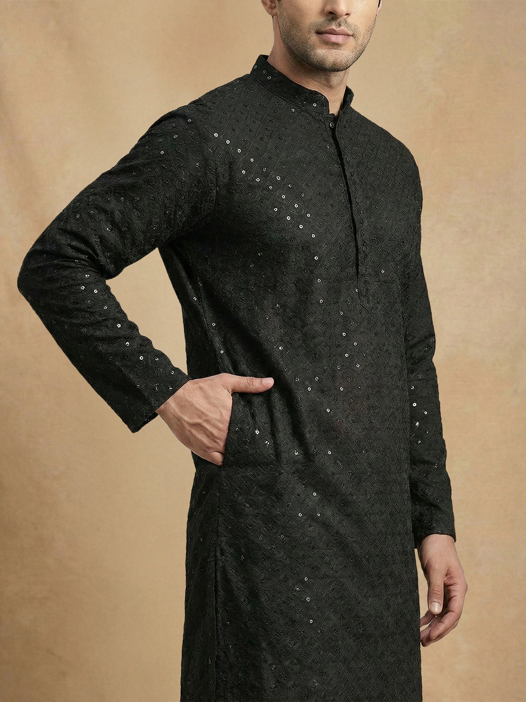 NoirVansh Luxe Sequin Kurta | TerraDesi Black Festive Statement Kurta