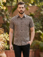TerraDesi Tribal Grid Earthtone Shirt – Geometric Heritage Casual Wear
