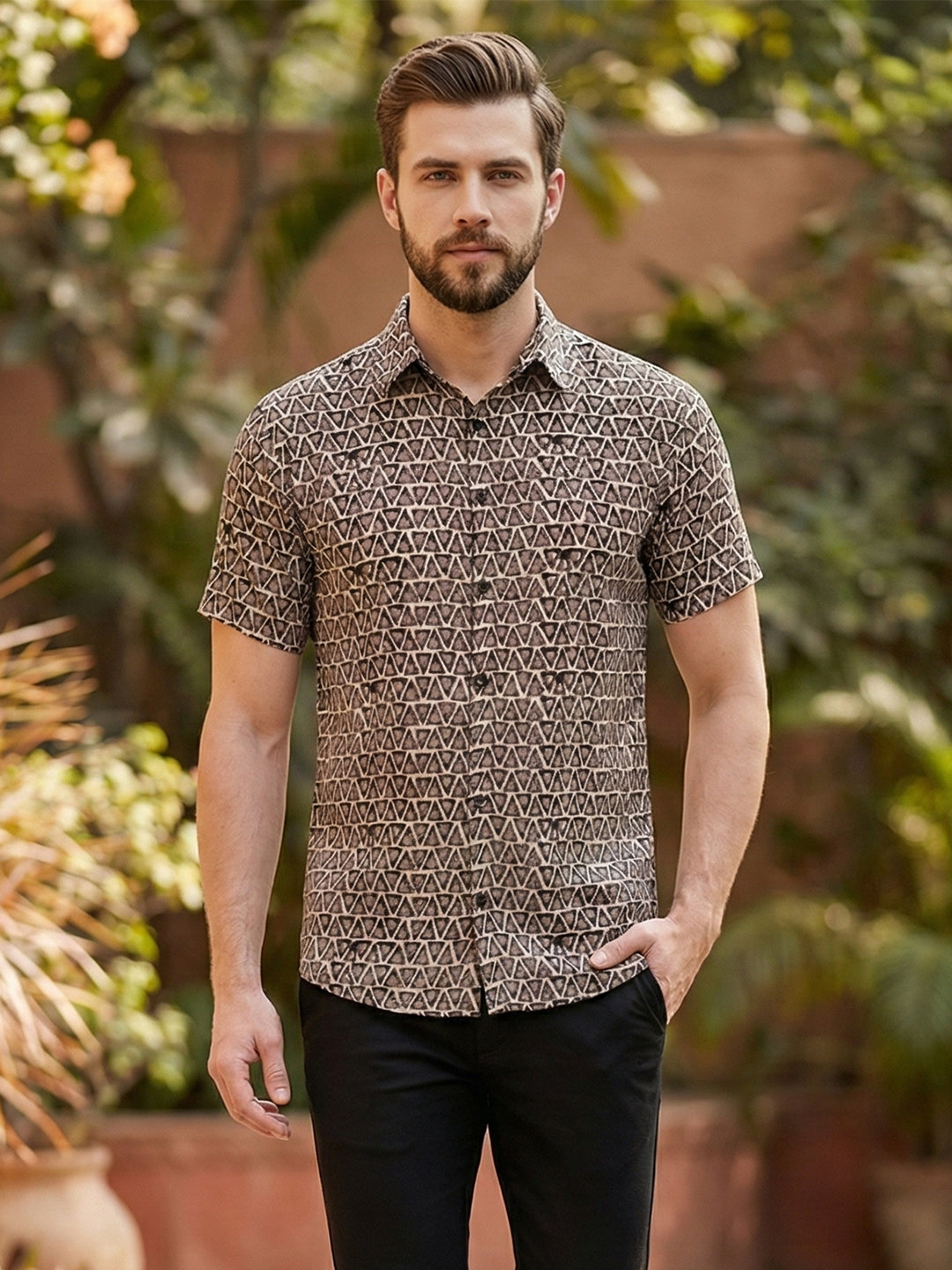TerraDesi Tribal Grid Earthtone Shirt – Geometric Heritage Casual Wear