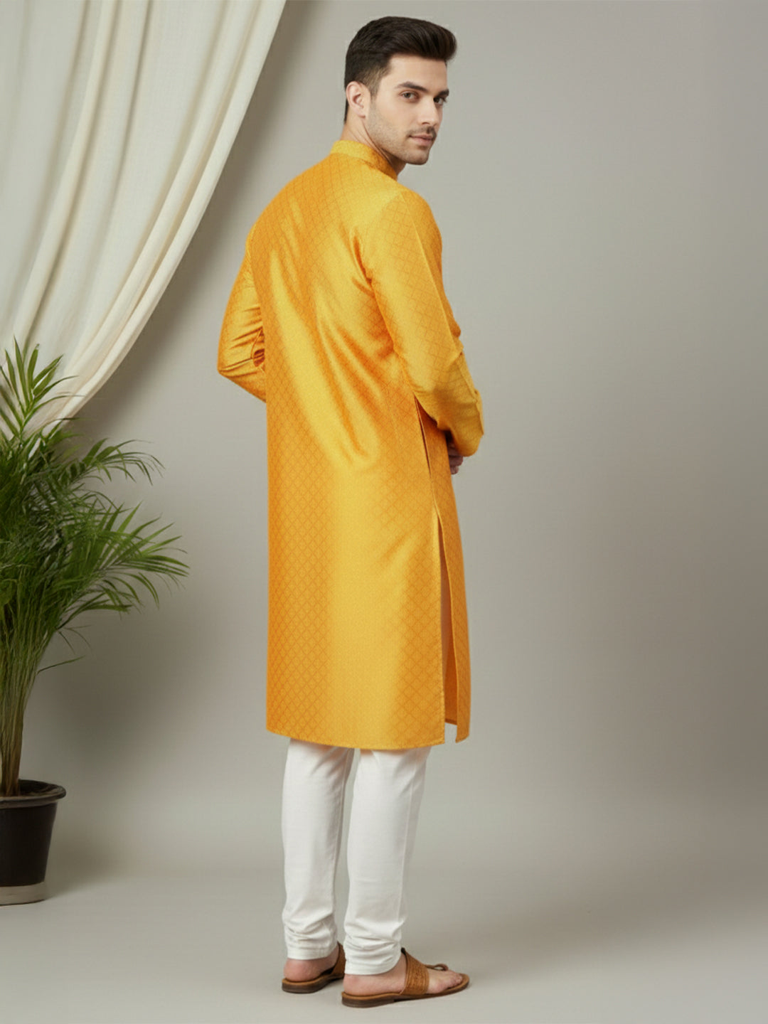 RudraRaj Jacquard Festive Kurta for Men | TerraDesi Royal Maroon Long Kurta