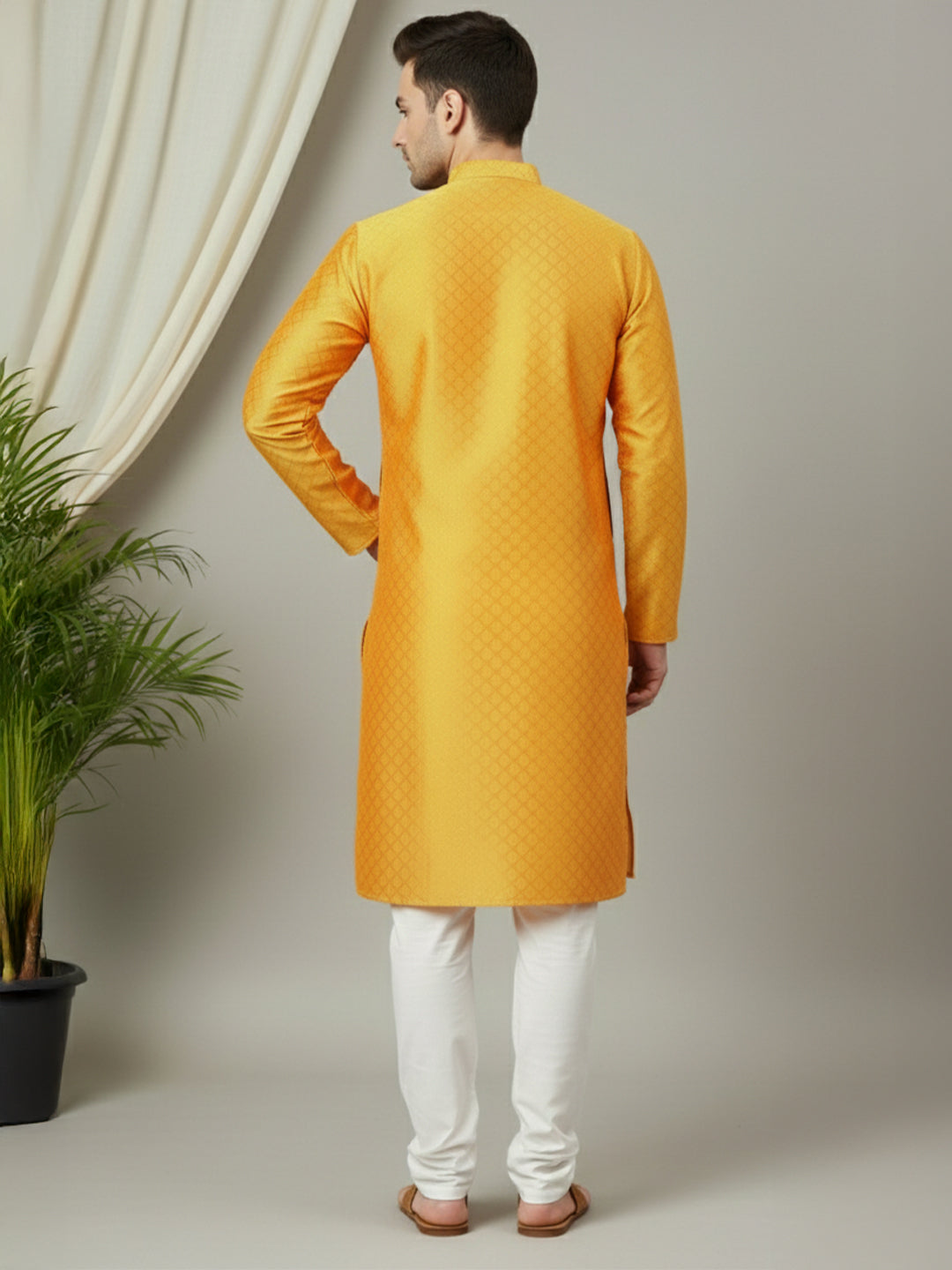 RudraRaj Jacquard Festive Kurta for Men | TerraDesi Royal Maroon Long Kurta