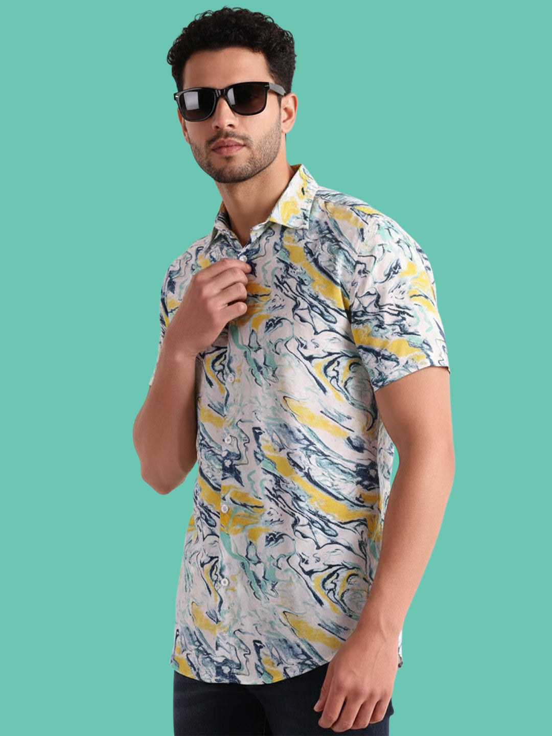 TerraDesi Azure Marble Swirl Viscose Rayon Shirt