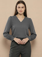 TerraDesi Azure Grace V-Neck Crepe Top
