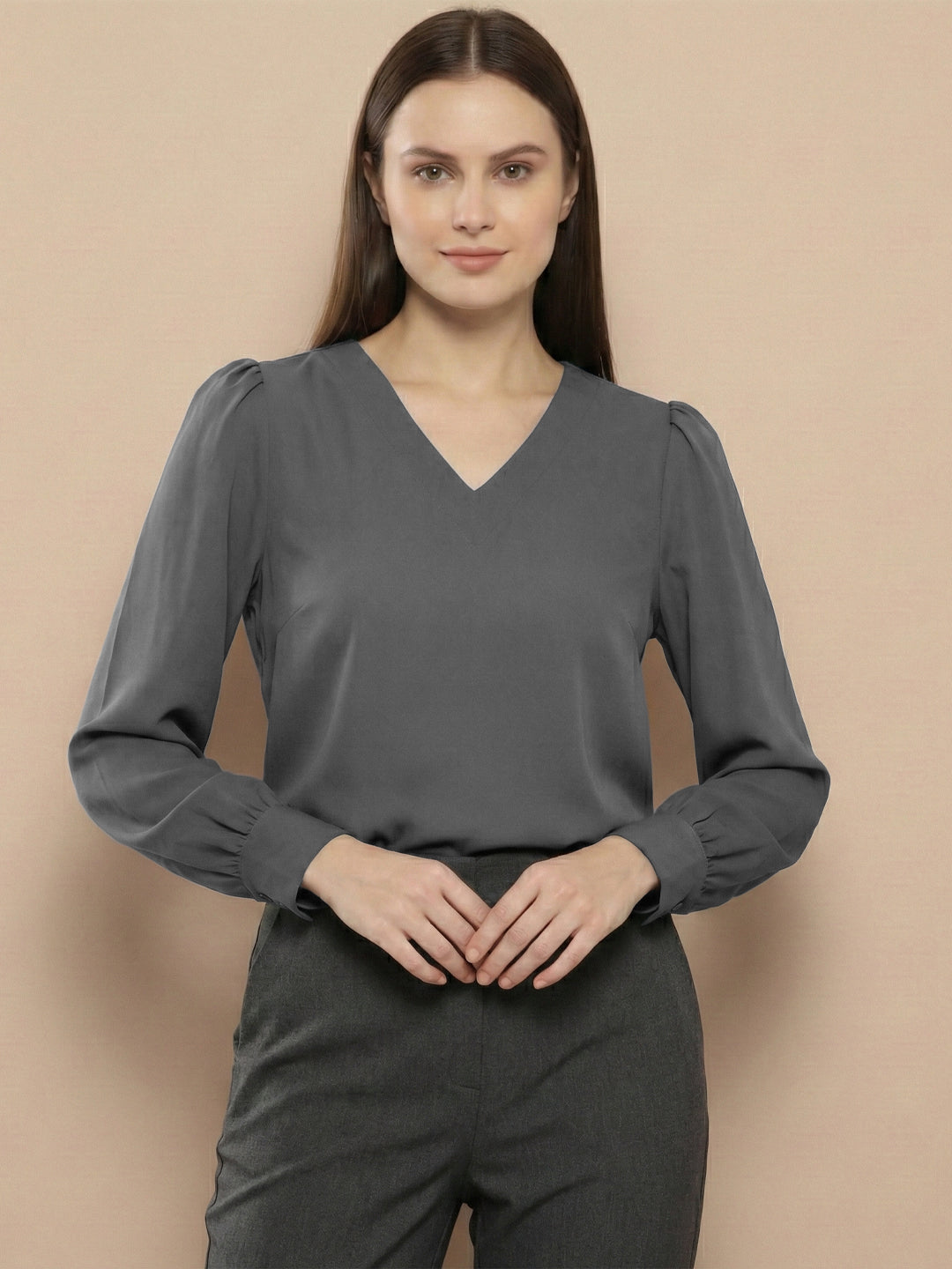 TerraDesi Azure Grace V-Neck Crepe Top