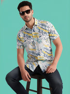 TerraDesi Azure Marble Swirl Viscose Rayon Shirt