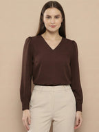 TerraDesi Azure Grace V-Neck Crepe Top