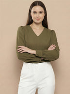 TerraDesi Azure Grace V-Neck Crepe Top