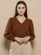 TerraDesi Azure Grace V-Neck Crepe Top