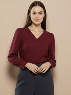 TerraDesi Azure Grace V-Neck Crepe Top