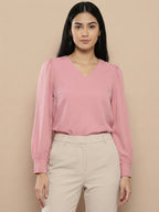 TerraDesi Azure Grace V-Neck Crepe Top