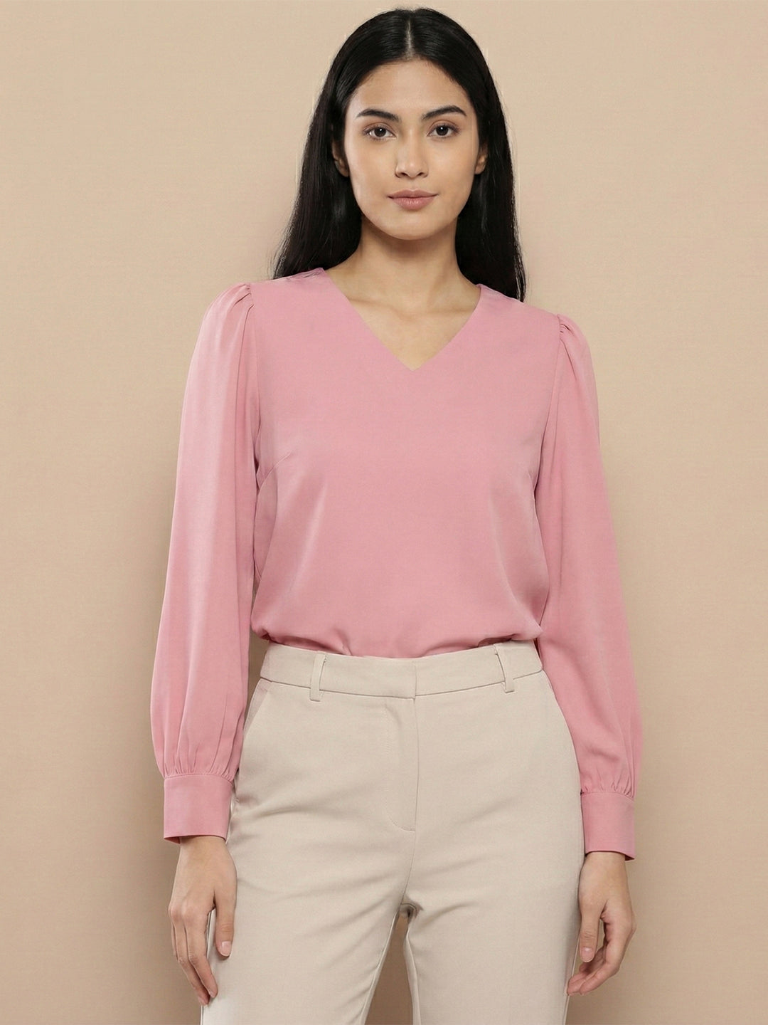 TerraDesi Azure Grace V-Neck Crepe Top