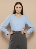 TerraDesi Azure Grace V-Neck Crepe Top