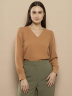 TerraDesi Azure Grace V-Neck Crepe Top