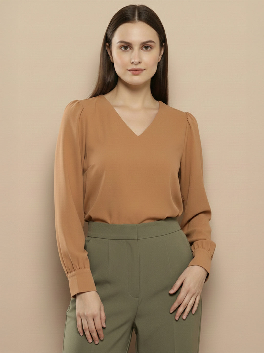 TerraDesi Azure Grace V-Neck Crepe Top