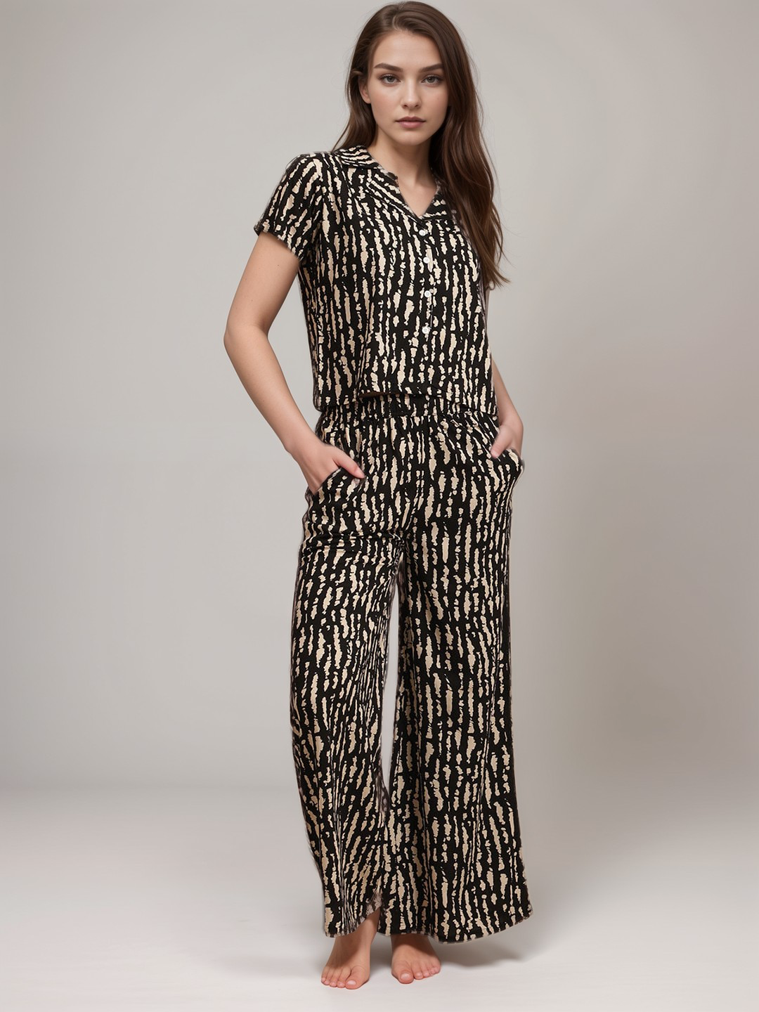 TerraDesi Women Black & Brown Printed Nightsuit Main image