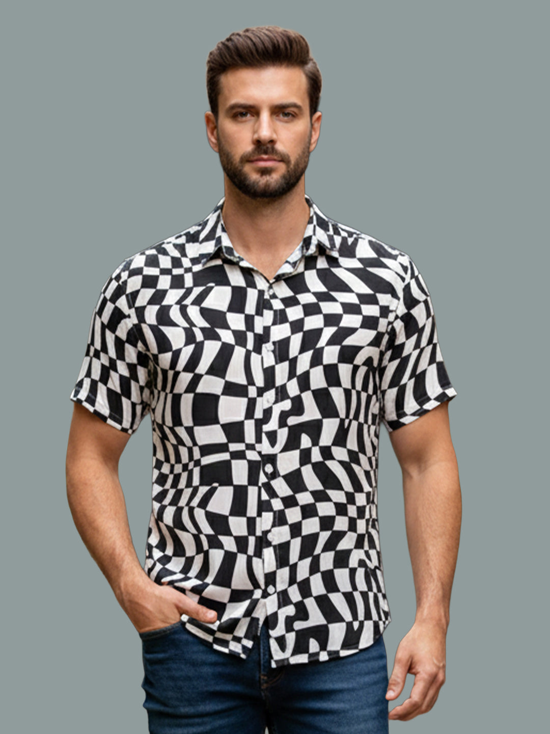 TerraDesi Monochrome Optical Illusion Print Shirt – Black & White Statement Wear