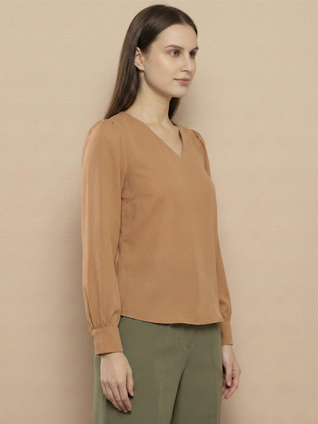TerraDesi Azure Grace V-Neck Crepe Top