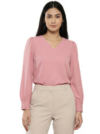 TerraDesi Azure Grace V-Neck Crepe Top