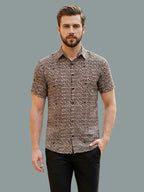 TerraDesi Tribal Grid Earthtone Shirt – Geometric Heritage Casual Wear