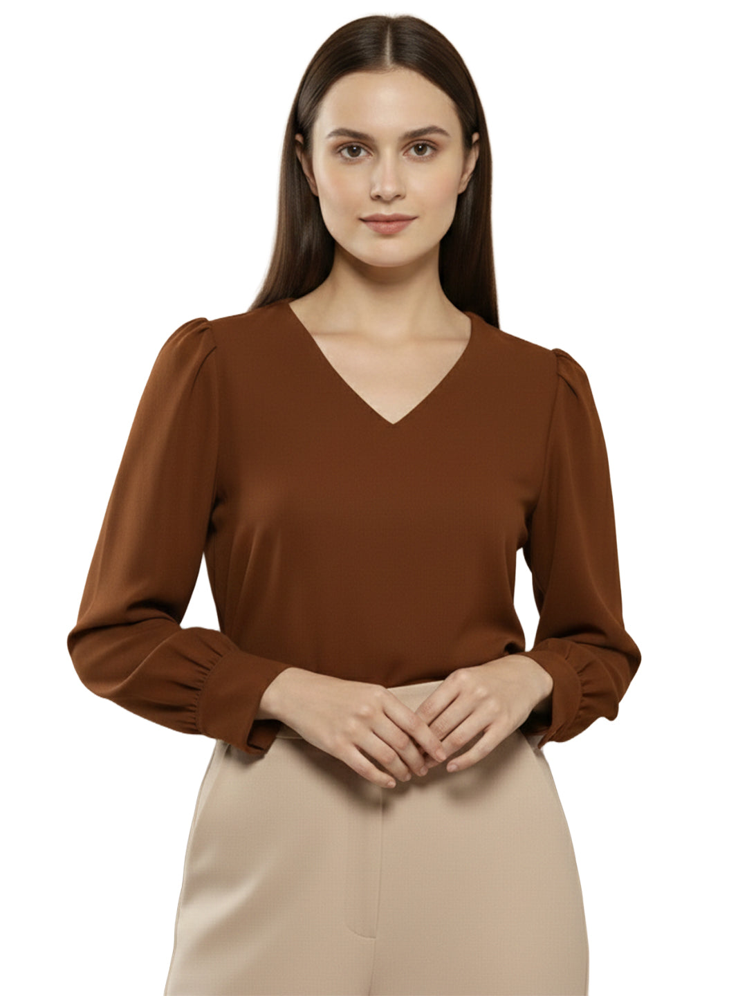 TerraDesi Azure Grace V-Neck Crepe Top
