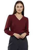 TerraDesi Azure Grace V-Neck Crepe Top