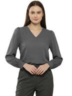 TerraDesi Azure Grace V-Neck Crepe Top