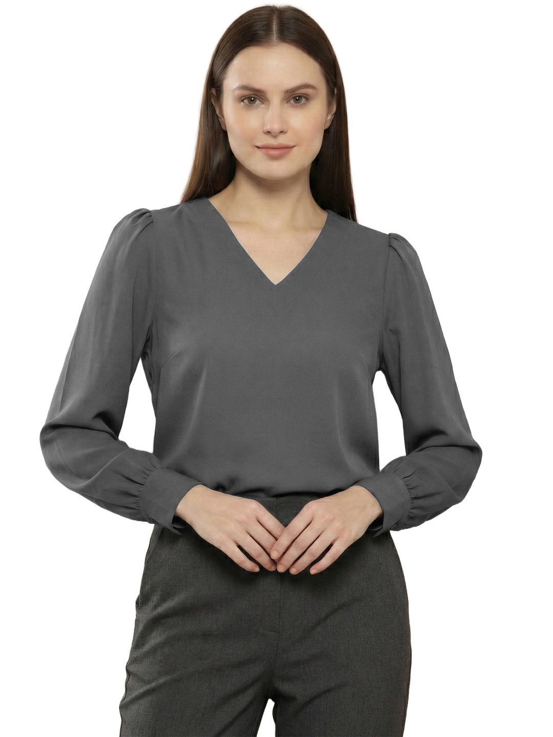 TerraDesi Azure Grace V-Neck Crepe Top
