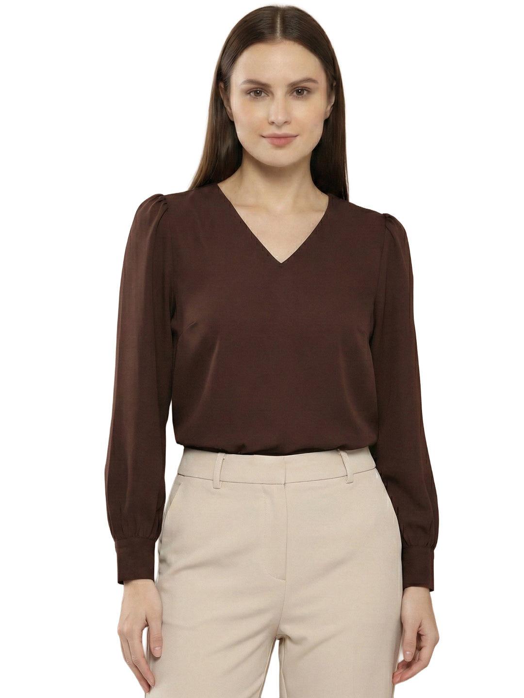TerraDesi Azure Grace V-Neck Crepe Top