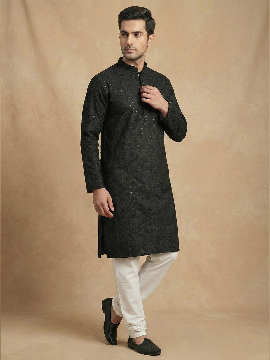 NoirVansh Luxe Sequin Kurta | TerraDesi Black Festive Statement Kurta
