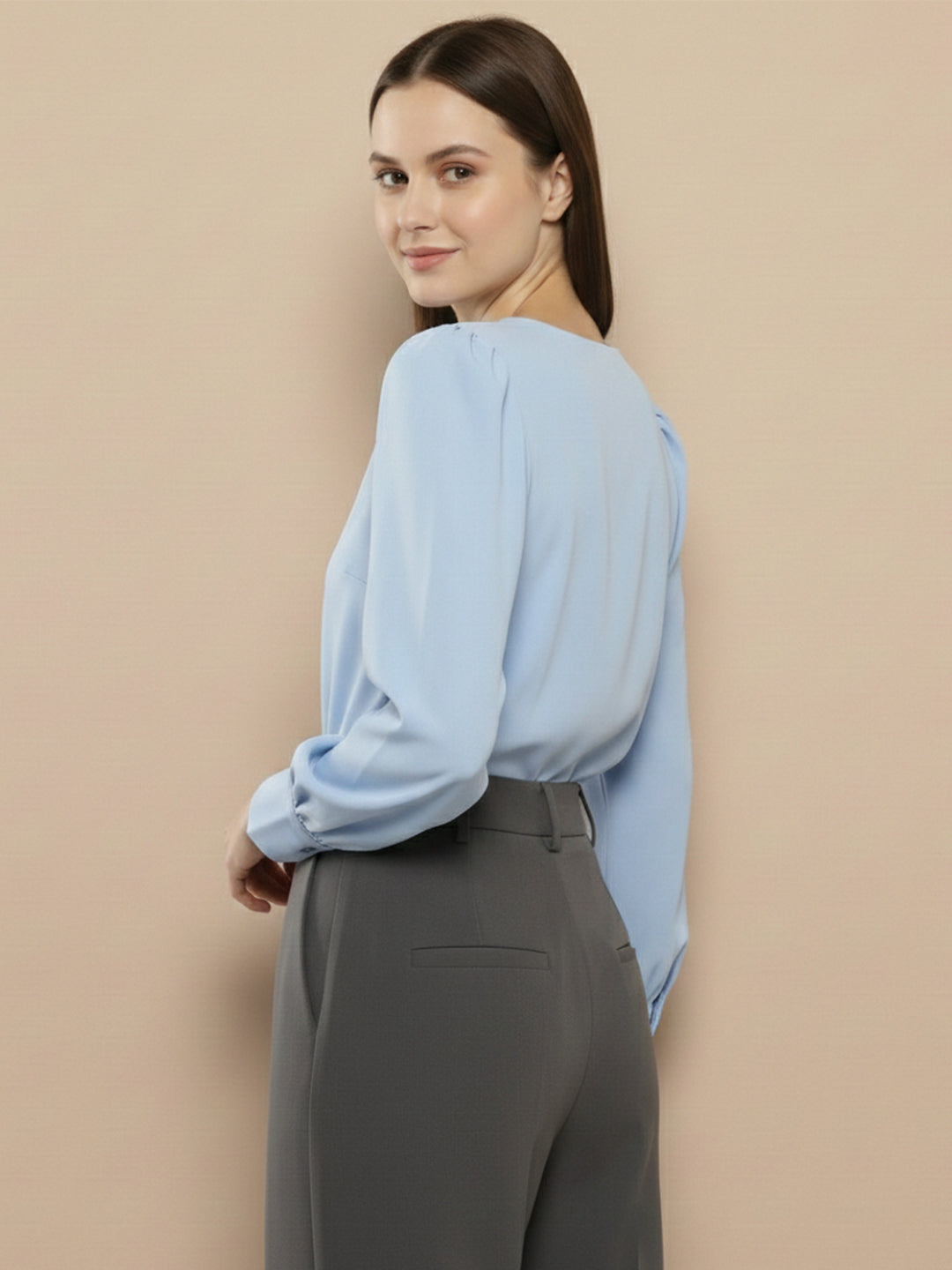TerraDesi Azure Grace V-Neck Crepe Top