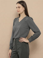 TerraDesi Azure Grace V-Neck Crepe Top