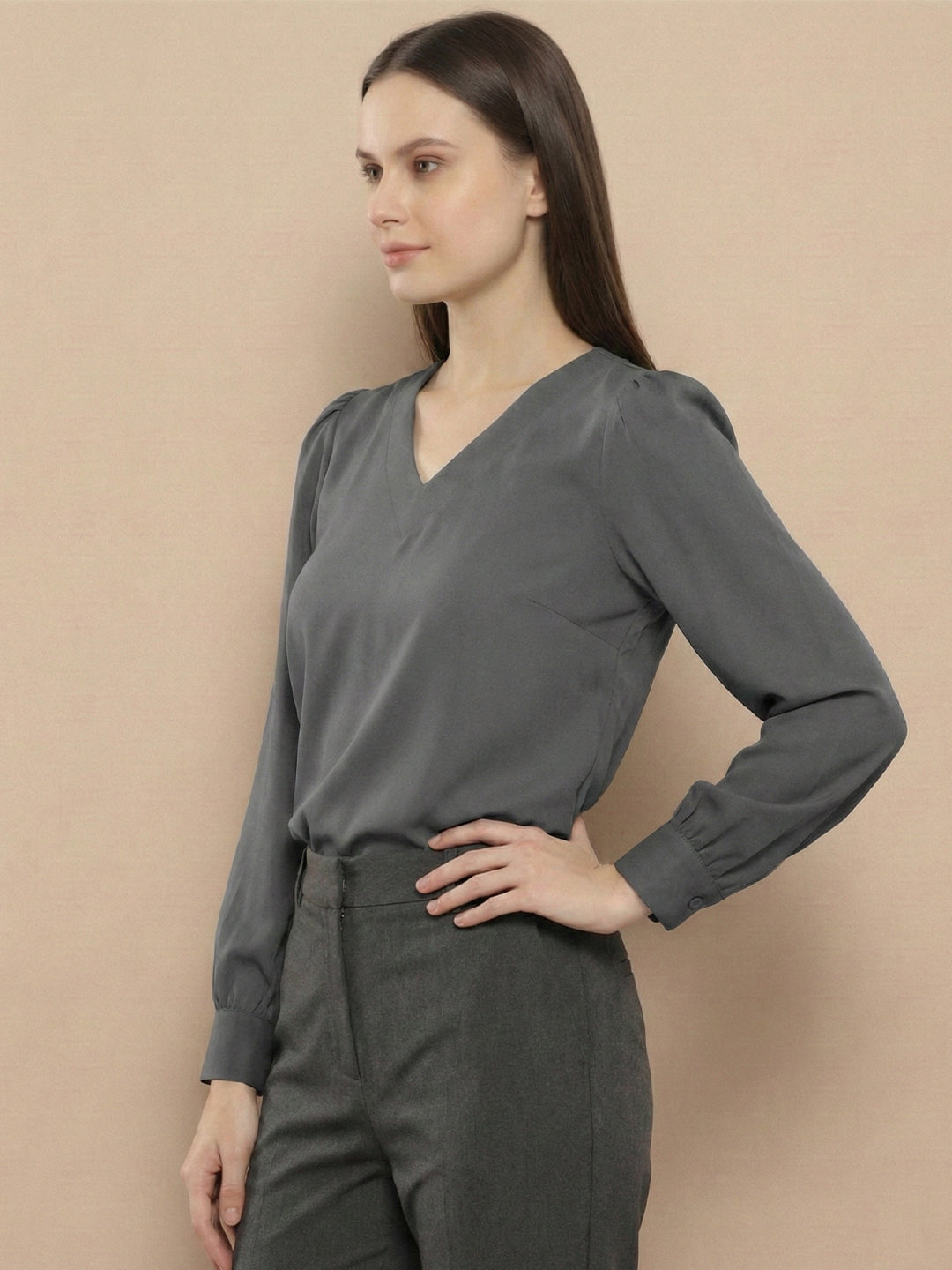 TerraDesi Azure Grace V-Neck Crepe Top