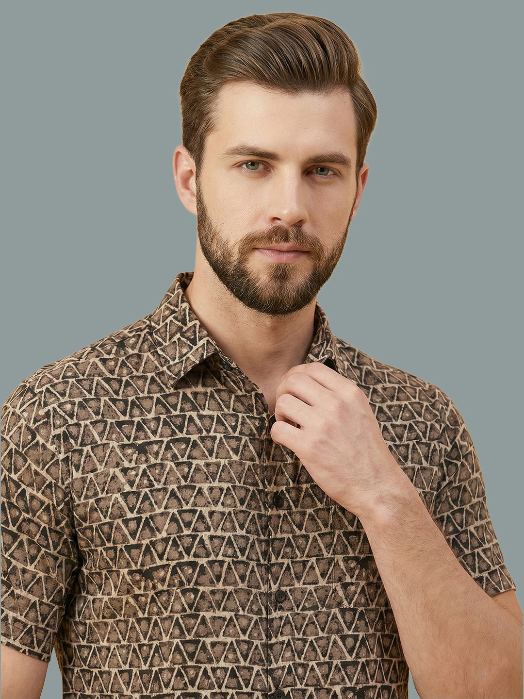 TerraDesi Tribal Grid Earthtone Shirt – Geometric Heritage Casual Wear