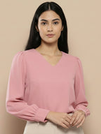 TerraDesi Azure Grace V-Neck Crepe Top