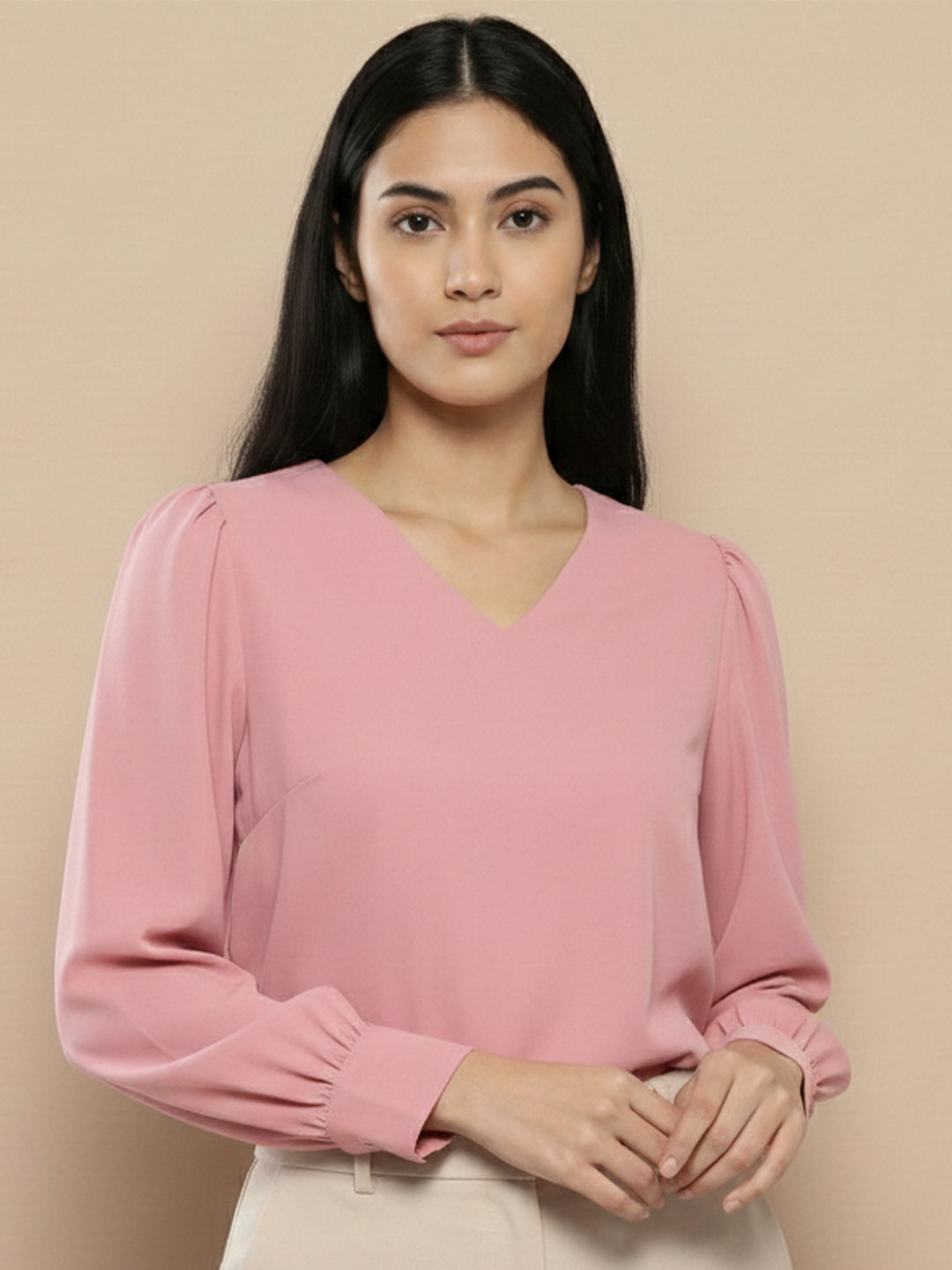 TerraDesi Azure Grace V-Neck Crepe Top