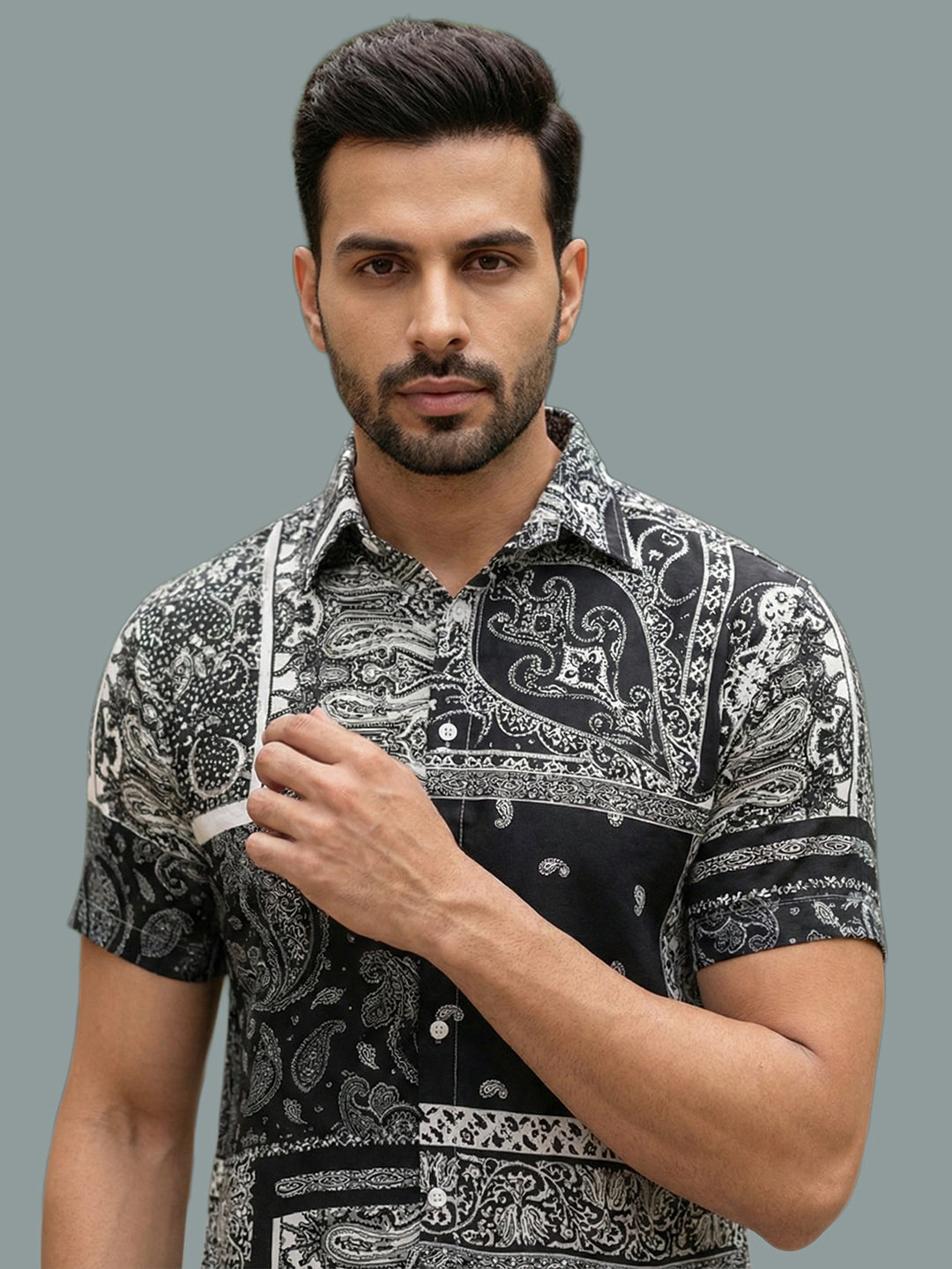 TerraDesi Monochrome Heritage Patchwork Paisley Shirt