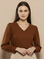 TerraDesi Azure Grace V-Neck Crepe Top