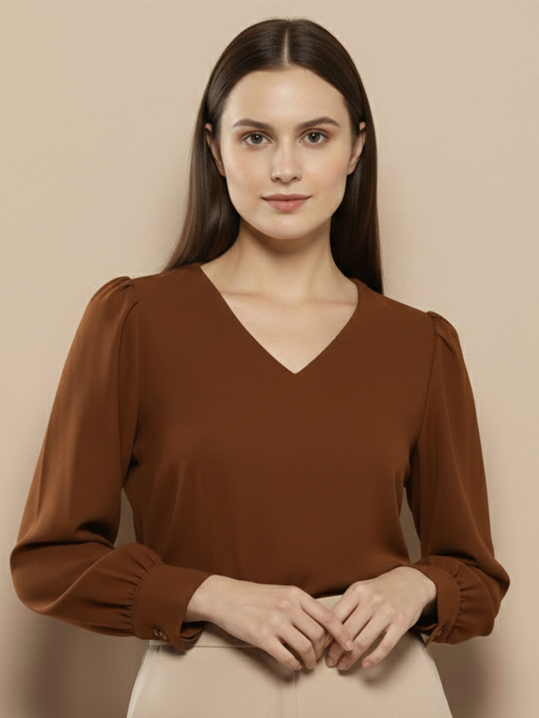 TerraDesi Azure Grace V-Neck Crepe Top