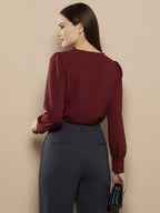 TerraDesi Azure Grace V-Neck Crepe Top