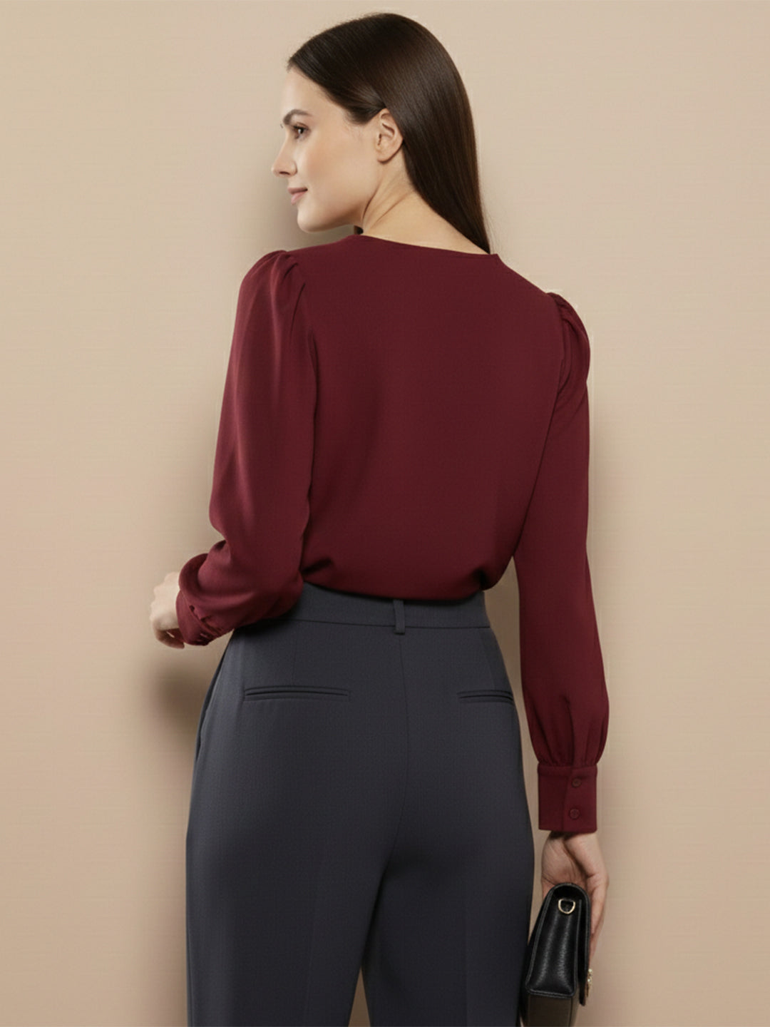 TerraDesi Azure Grace V-Neck Crepe Top