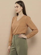 TerraDesi Azure Grace V-Neck Crepe Top