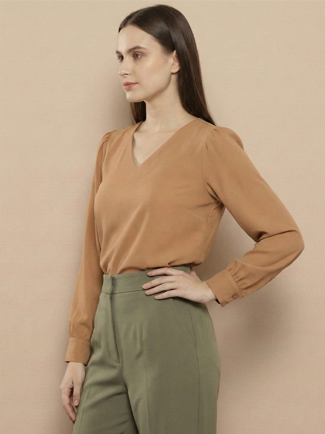 TerraDesi Azure Grace V-Neck Crepe Top