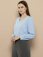 TerraDesi Azure Grace V-Neck Crepe Top