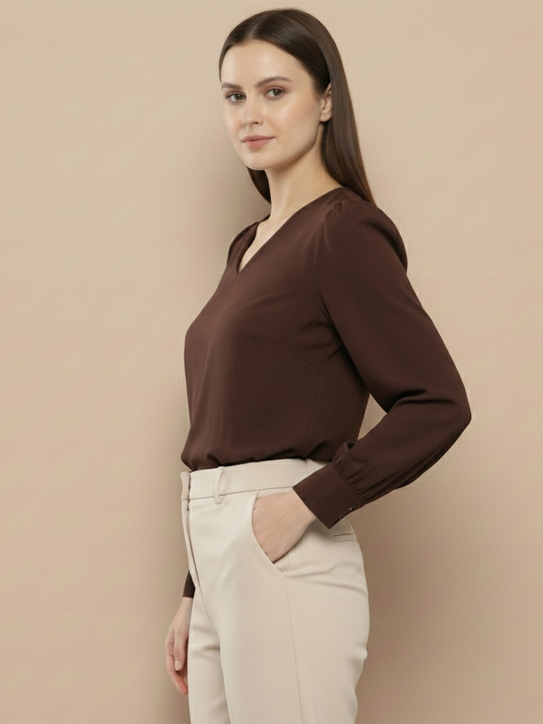 TerraDesi Azure Grace V-Neck Crepe Top